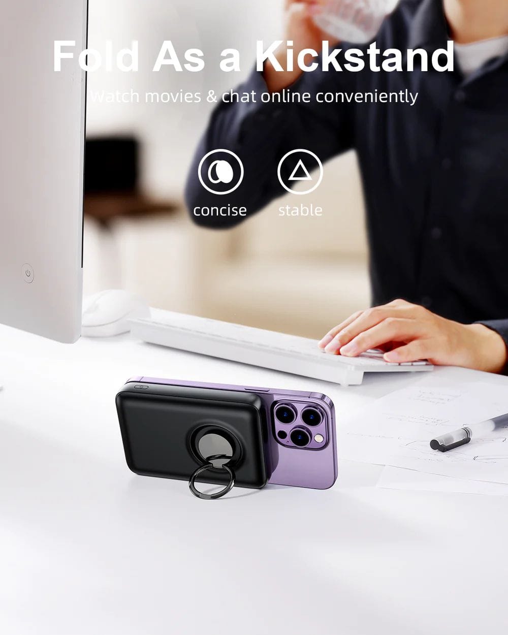 Picture of Joyroom JR-W050 20W Magnetic Wireless Power Bank with Ring Holder 10000mAh