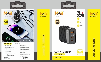 Picture of MKB 65W GaN Quick Charger 1 USB-A+2 Type-c