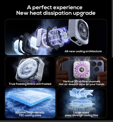 Picture of Memo CX21 Magnetic Semiconductor 18W Phone Cooler - RGB Radiator Cooling Fan for Mobile Gaming