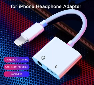 Picture of Lightnings To 3.5mm+Lightnings Audio Charging Converter+Calling supported+Gaming supported converter-White