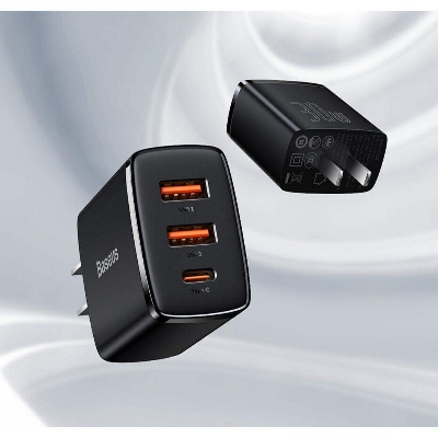 Picture of Baseus 30W USB C Quick Charger Support Type C PD Fast Charging Dual USB Port Portable Phone Charger For iphone Huawei  OPPO-Black