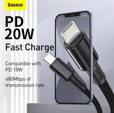 Picture of Baseus USB C to Lighting Cable for iPhone 20W PD Fast Charge-1M-Black
