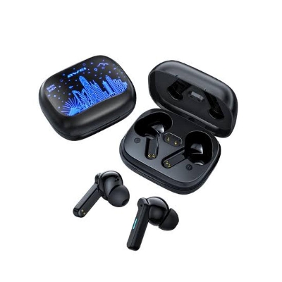 Picture of Awei T53 Wireless Bluetooth Earbuds RGB Colorful Light Earphones Bluetooth 5.3 Call Noise Reduction Headphone 65ms zero delay For Gaming With ShenZhen/HongKong pattern-Black