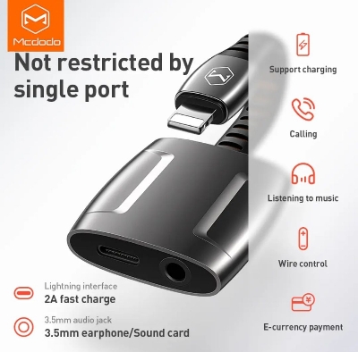Picture of Mcdodo Lightning  & DC 3.5mm Audio Adapter Converter-Black