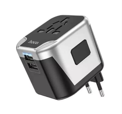 Picture of HOCO AC5 2USB + 1 Socket Universal Charger Adapter-Black