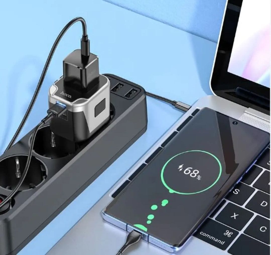 Picture of HOCO AC5 2USB + 1 Socket Universal Charger Adapter-Black