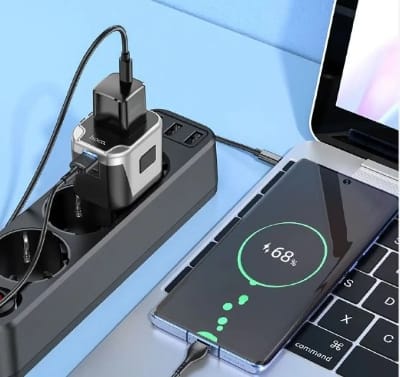 Picture of HOCO AC5 2USB + 1 Socket Universal Charger Adapter-Black
