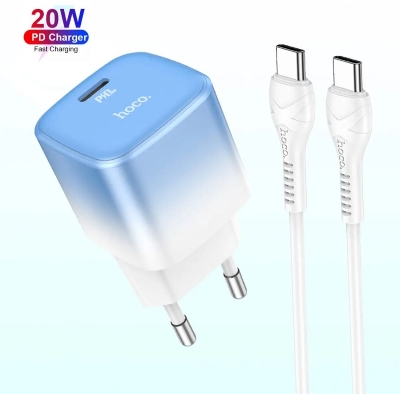 Picture of Hoco C101A PD 20W Fast Charger Adapter With Type C To Type C Cable-White