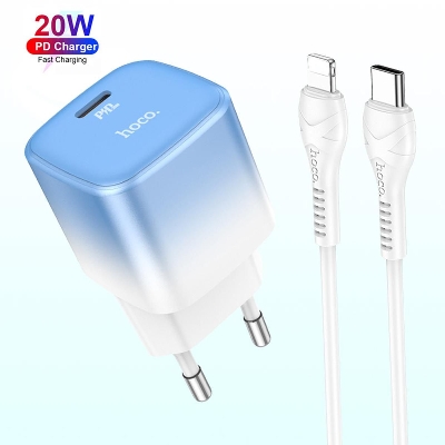 Picture of Hoco C101A PD 20W Fast Charger Adapter With Type C To Lightning Cable-White