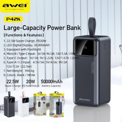 Picture of Awei P42K Power Bank 50000mAh Portable Powerbank-Black