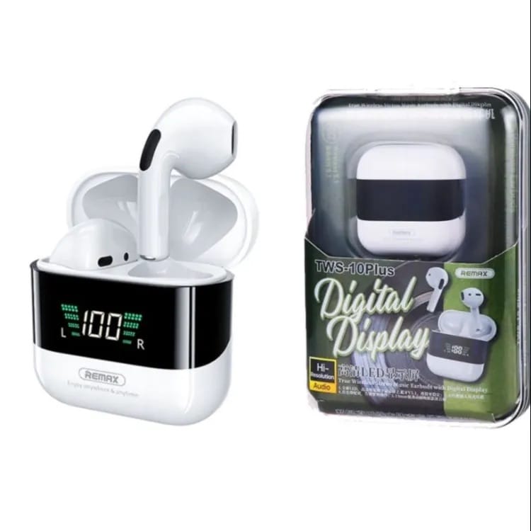 Picture of Remax TWS-10 Plus Dynamic Mini HIFI Metal Bluetooth Headphones Digital Display In Ear St...-White
