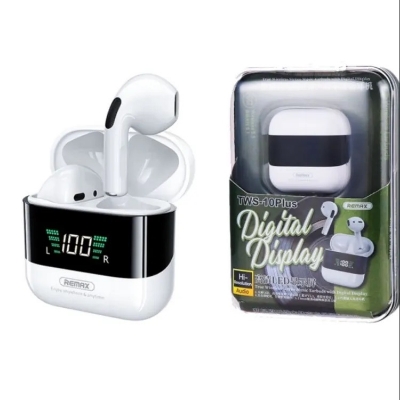 Picture of Remax TWS-10 Plus Dynamic Mini HIFI Metal Bluetooth Headphones Digital Display In Ear St...-White