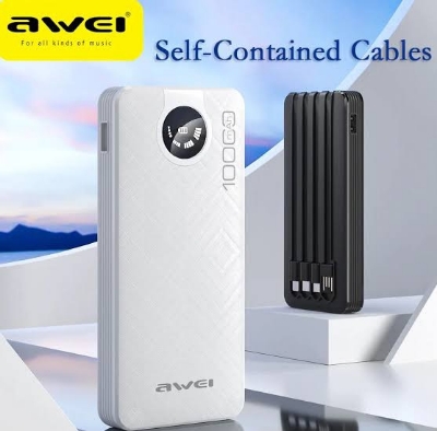 Picture of Awei P133K 10000mAh Fast-Fill Power Bank with 4 Self-Contained Cables-Black