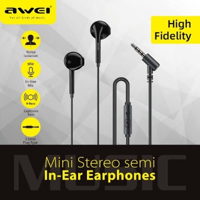 Picture of Awei PC-7 Wired Earphones 3.5mm Jack Earbuds Stereo Bass Sound Earphone Headset With Microphone-Black