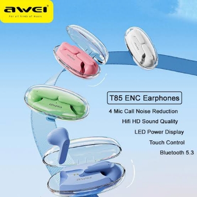 Picture of Awei T85 ENC Gaming Bluetooth Earbuds with Transparent Charging Case Long Life Battery-Black