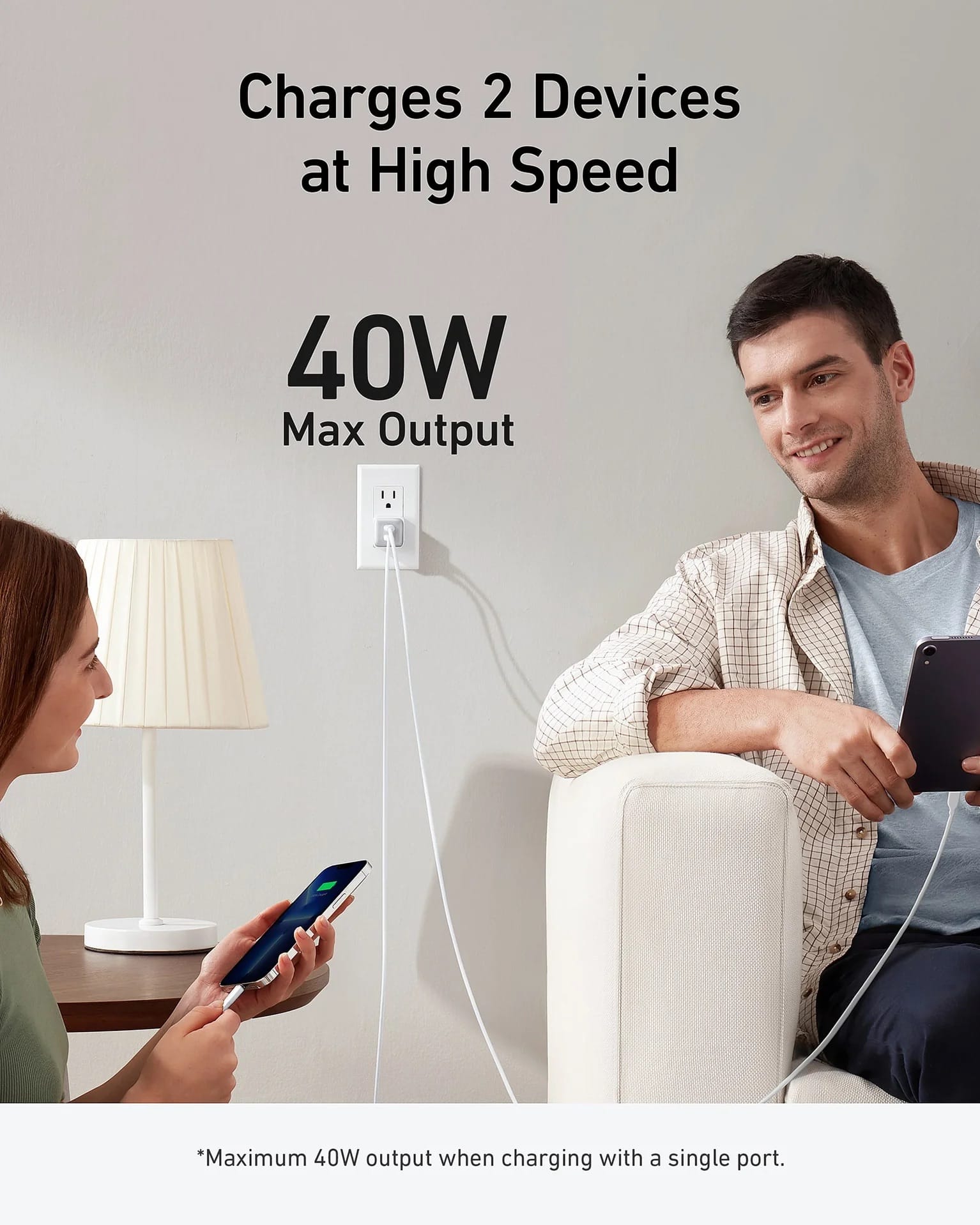 Picture of Anker 521 Charger Nano Pro 40W PIQ 3.0 Dual Port Compact Fast USB C Charger fo...-White