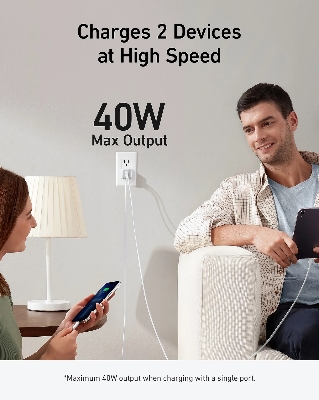 Picture of Anker 521 Charger Nano Pro 40W PIQ 3.0 Dual Port Compact Fast USB C Charger fo...-White