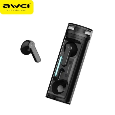 Picture of Awei T77 TWS Wireless Earphone Double Mic ENC Bluetooth 5.3 with Rotating Charging Case Noise Cancelling Earbuds-Black