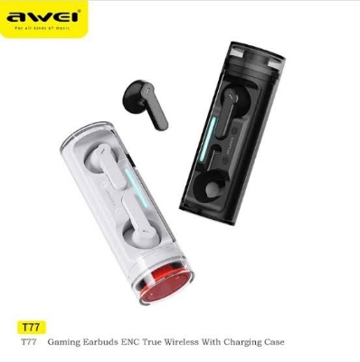 Picture of Awei T77 TWS Wireless Earphone Double Mic ENC Bluetooth 5.3 with Rotating Charging Case Noise Cancelling Earbuds-Black