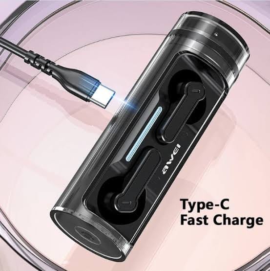 Picture of Awei T77 TWS Wireless Earphone Double Mic ENC Bluetooth 5.3 with Rotating Charging Case Noise Cancelling Earbuds-Black