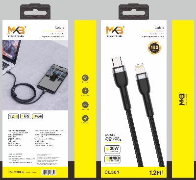 Picture of MKB CL301 Braided 30W TYPE-C to Lightning Cable-Black