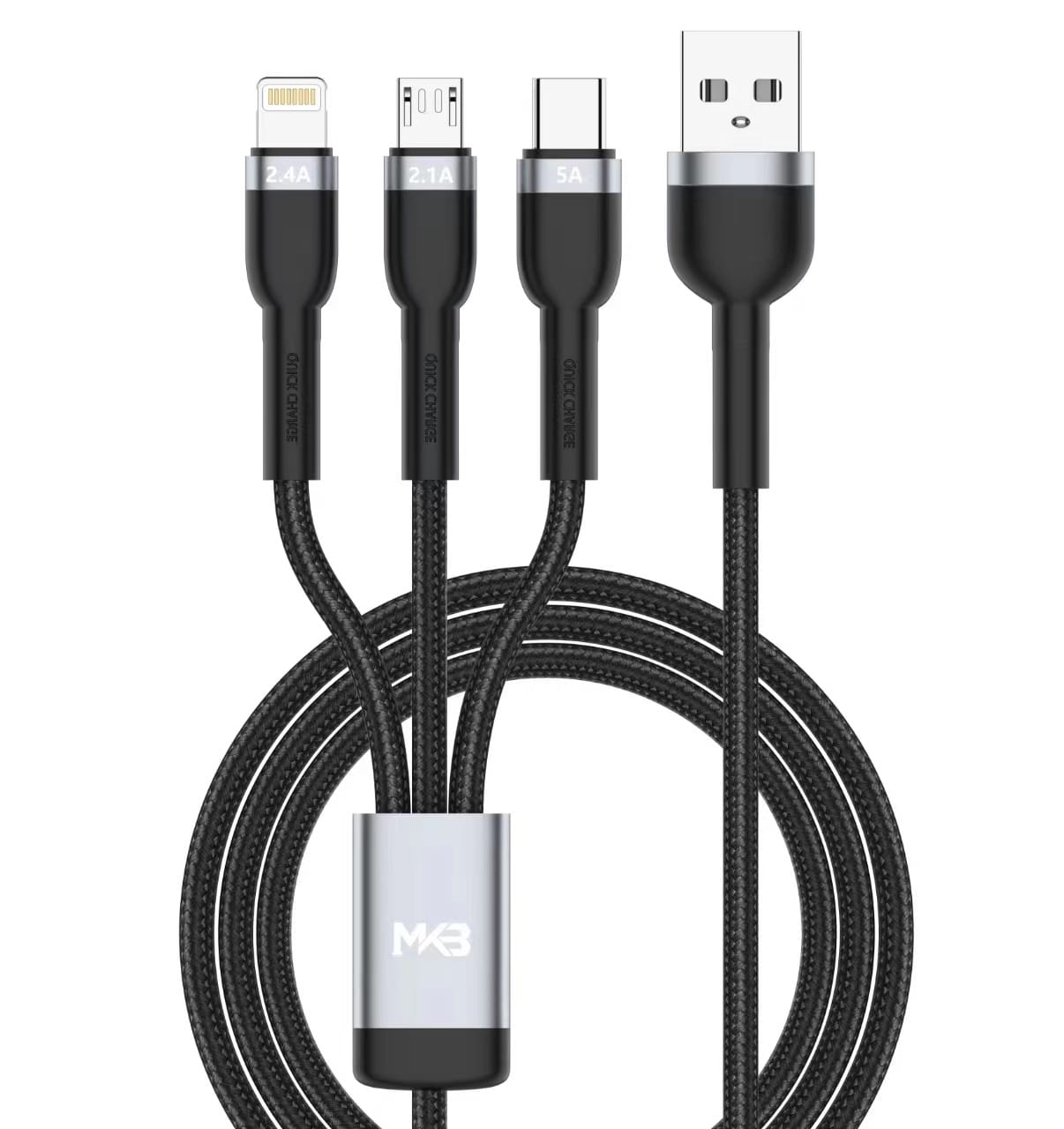 Picture of MKB U311 3 in 1 USB -LIGHTNING/Type-c/micro /100W higt power/FAST Cafule cable-Black
