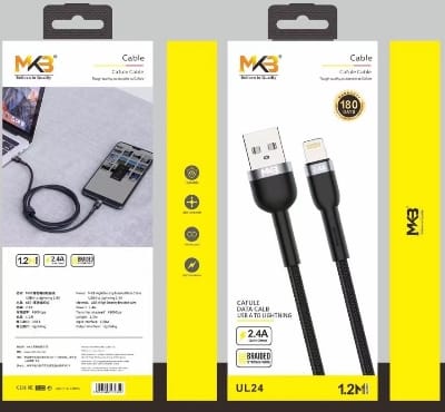 Picture of MKB UL24 Braided 2.4A USB Lightning Data Cable-Black