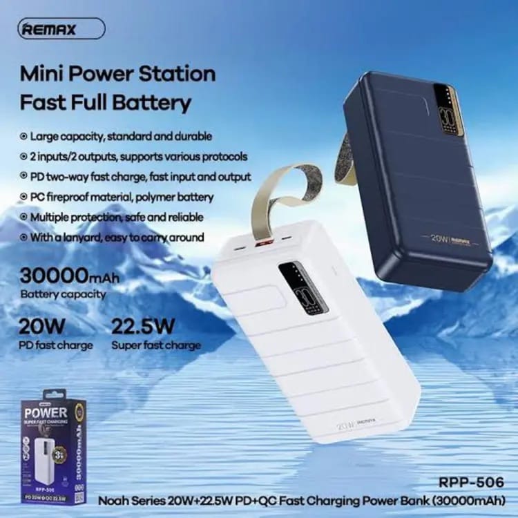 Picture of REMAX RPP-506 NOAH SERIES 30000MAH PD20W+ QC22.5W PD+QC FAST CHARGING POWER BANK-Black
