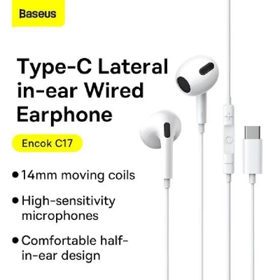Picture of Baseus Encok Type-C lateral in-ear Wired Earphone C17 - White-White