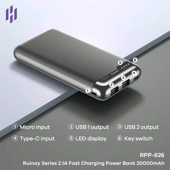 Picture of Remax RPP-626 20,000mAh 2.1A Power Bank-Black
