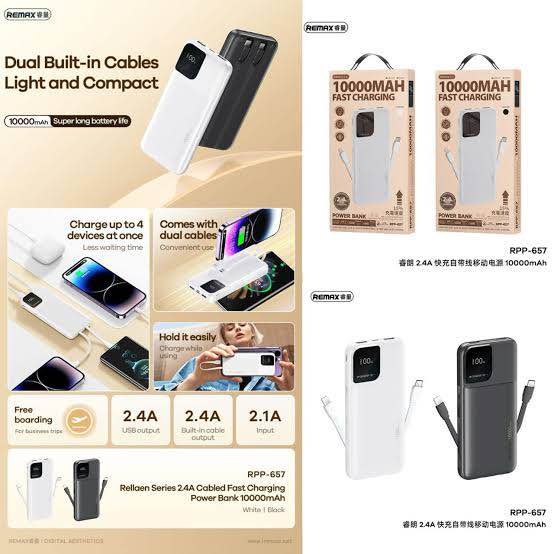Picture of REMAX RPP-657 Rallaen Series 10000mAh Fast Charging Power Bank(2.4A)-Black