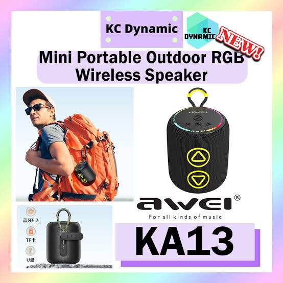 Picture of AWEI KA13 Mini Portable Outdoor Wireless Dynamic RGB Bluetooth Speaker-Black