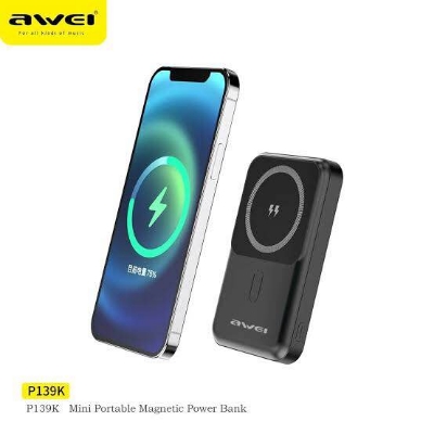 Picture of Awei P139K 10000mAh 15W Magnetic Wireless Power Bank-Black