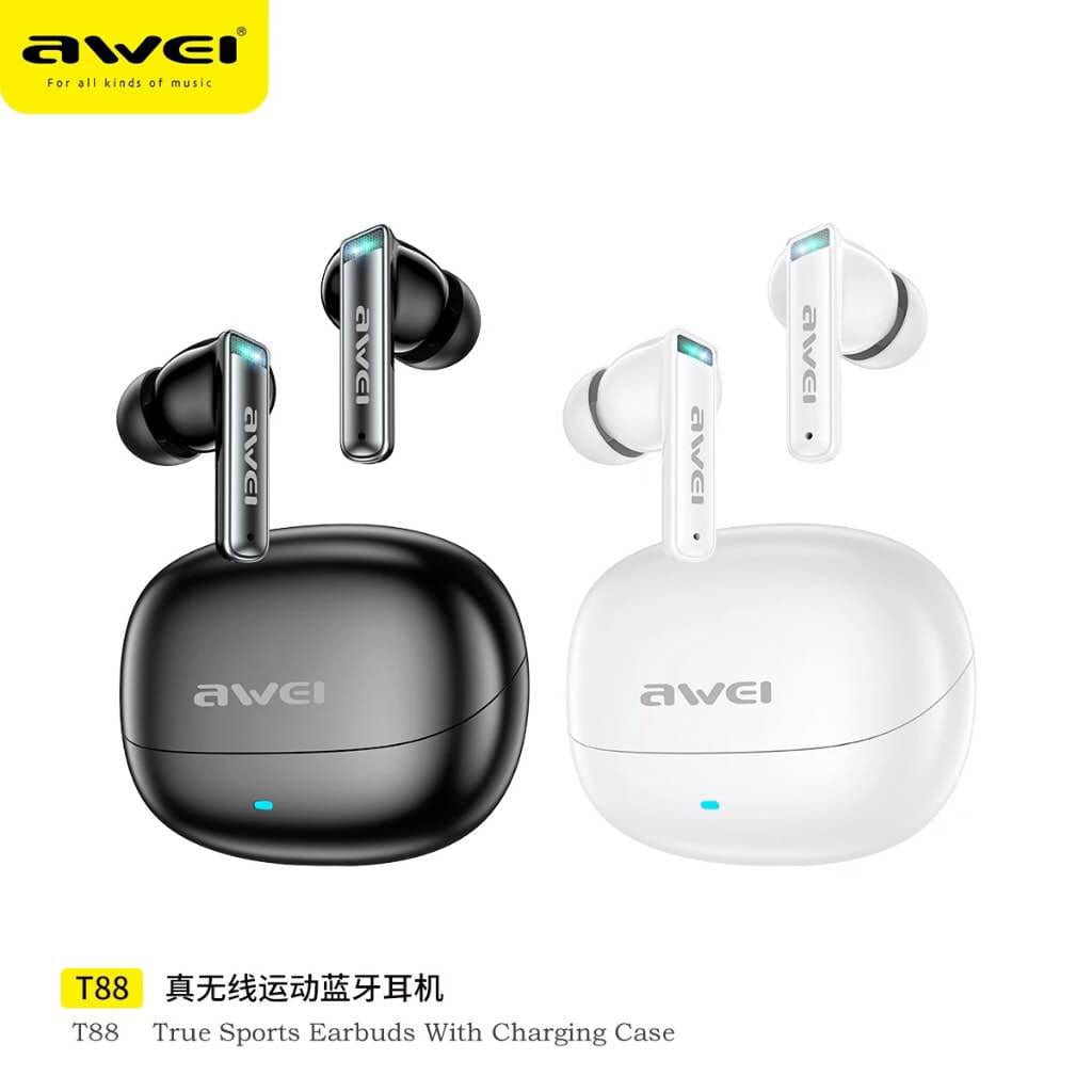 Picture of Awei T88 True Wireless Bluetooth Earphone 10mm Moving Coil Super Bass Spatial Sound Effects Earbuds 30 Hours Of Playback Time Ergonomic Design Gaming Headset-Black