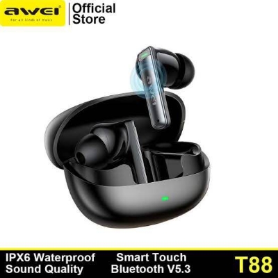 Picture of Awei T88 True Wireless Bluetooth Earphone 10mm Moving Coil Super Bass Spatial Sound Effects Earbuds 30 Hours Of Playback Time Ergonomic Design Gaming Headset-Black
