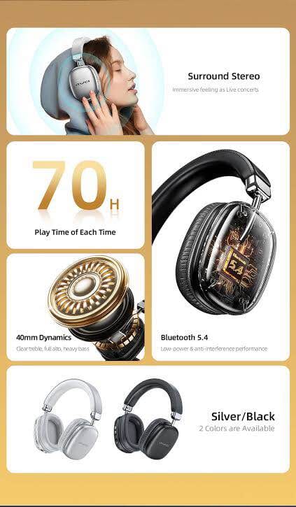 Picture of Awei AT7 Bluetooth Headphone 70 Hour Long Bettery Life-White