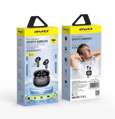 Picture of Awei T71 TWS Sports Wireless Bluetooth Earbuds IPX4 Waterproof with Charging Case Smart Touch Low Latancy Game Earphone-Black