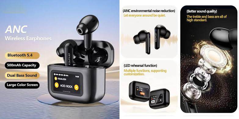 Picture of Awei T56 ANC TWS Earphone With Touch LCD Screen-Black