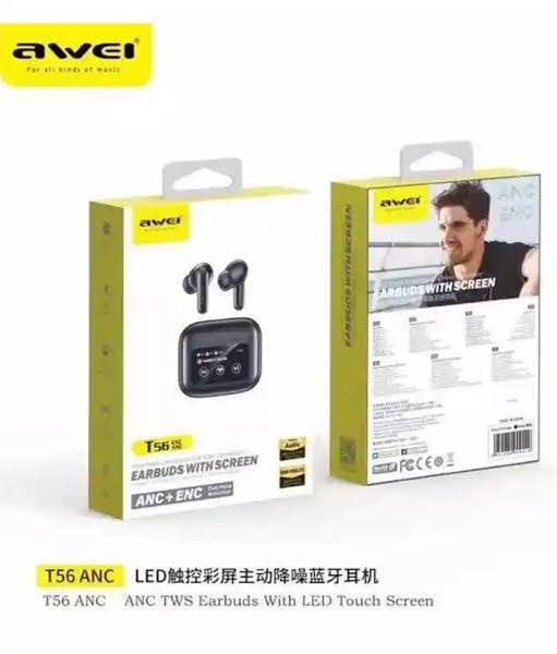 Picture of Awei T56 ANC TWS Earphone With Touch LCD Screen-Black