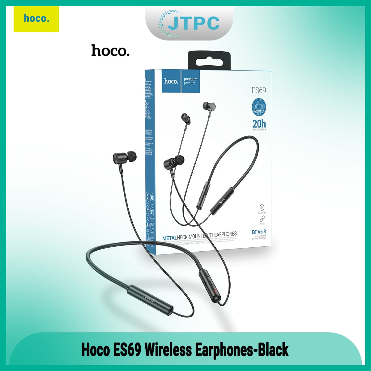 Picture of Hoco ES69 Wireless Bluetooth neckband BT V5.3 Easy sound sports Headsets-Black