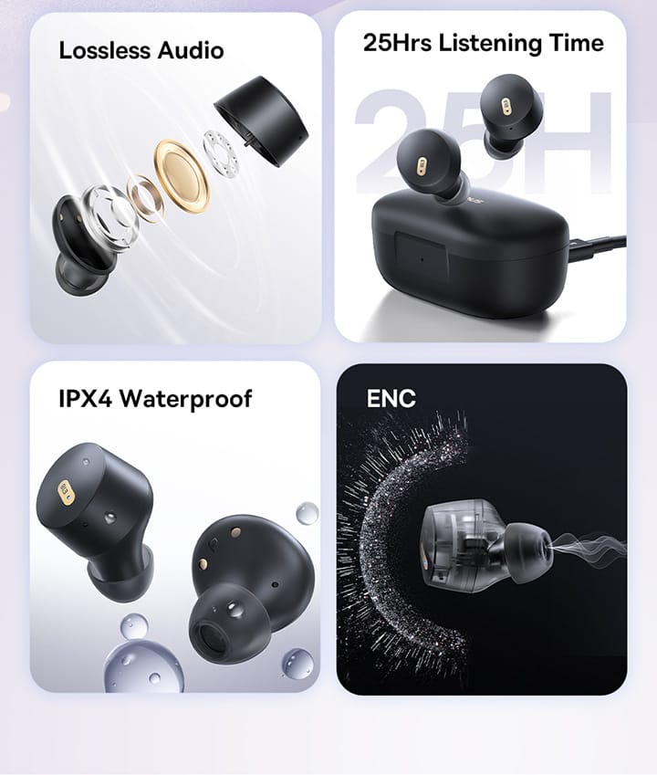 Picture of Baseus E18 TWS Crystal Clear Sound With Super BASS 25Hr Music Earbuds-Black
