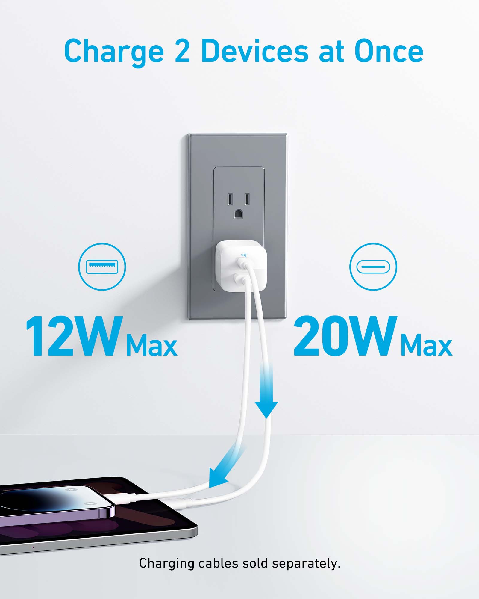 Picture of Anker 323 33W Fast Charging 2-in-1 Dual Port Foldable Charger Adapter-Black
