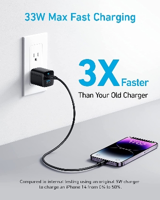 Picture of Anker 323 33W Fast Charging 2-in-1 Dual Port Foldable Charger Adapter-Black