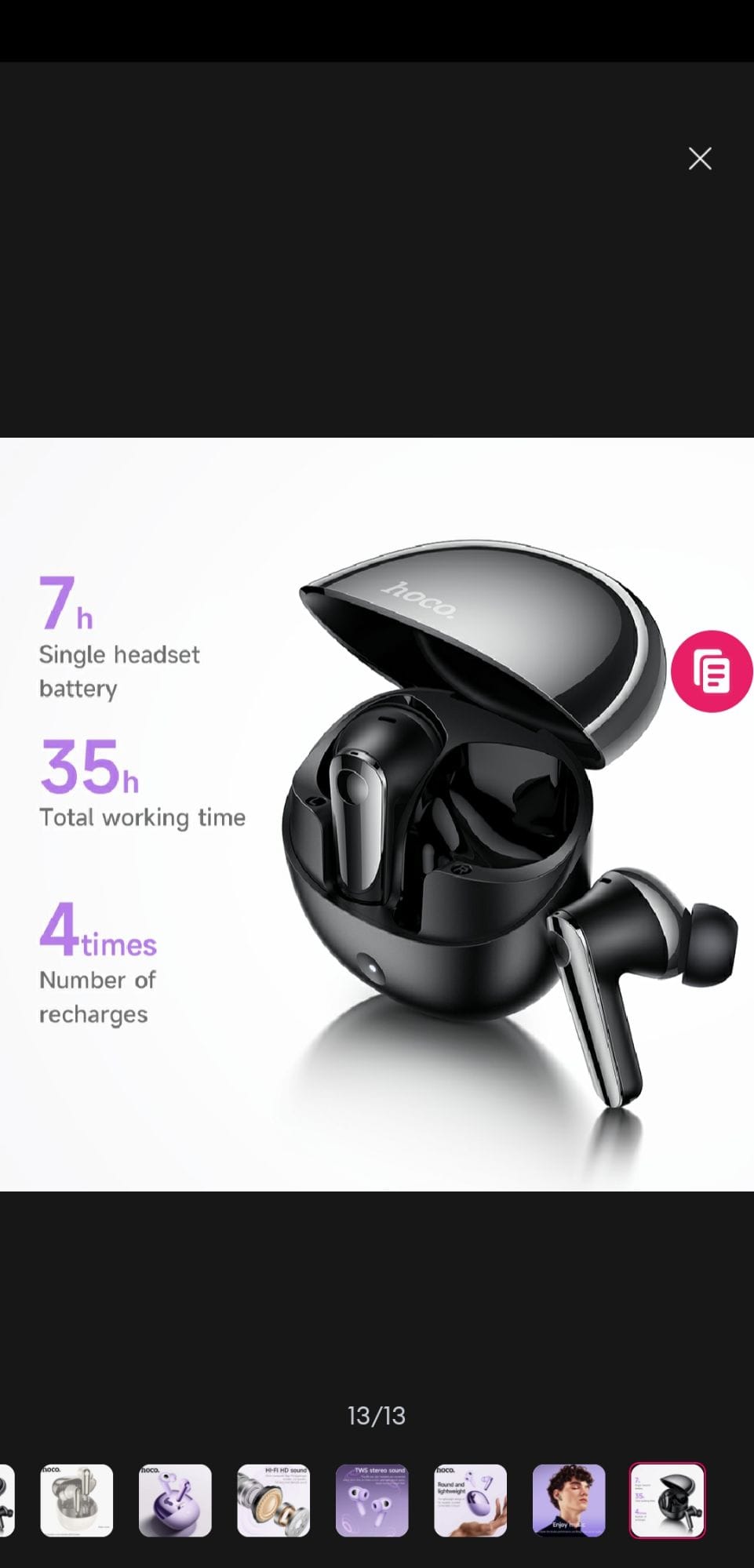 Picture of HOCO EQ11 True Wireless ANC Noise Reduction Bluetooth Headset Built-InMicrophone-Black