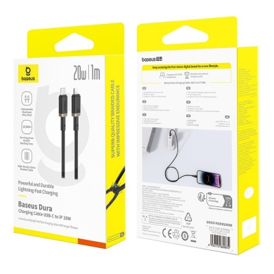Picture of Baseus Dura Series Type-C to ip 8 Pin 20W Fast Charging Cable 1m (C-B)-Black