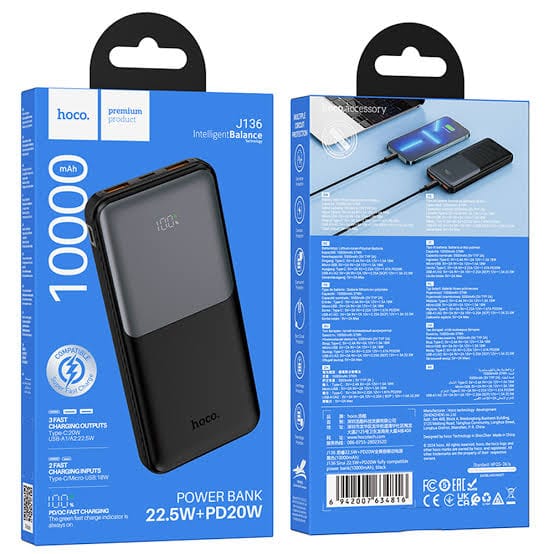 Picture of HOCO J136 22.5W 10000mAh Fast Charge Power Bank-Black