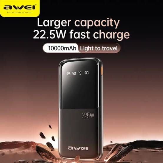 Picture of Awei P10K 10000mah 22.5W Fast Charging Digital Display Power Bank-Black