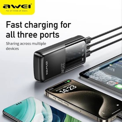 Picture of Awei P10K 10000mah 22.5W Fast Charging Digital Display Power Bank-Black