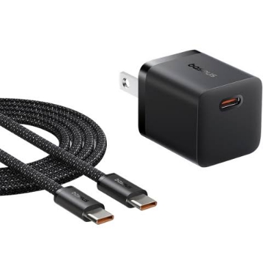 Picture of Baseus 25w GaN5 Fast Charger mini 1C With USB-C to USB-C Cable-Black