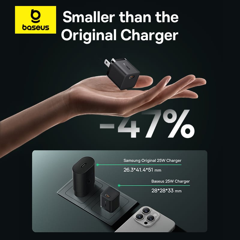 Picture of Baseus 25w GaN5 Fast Charger mini 1C With USB-C to USB-C Cable-Black